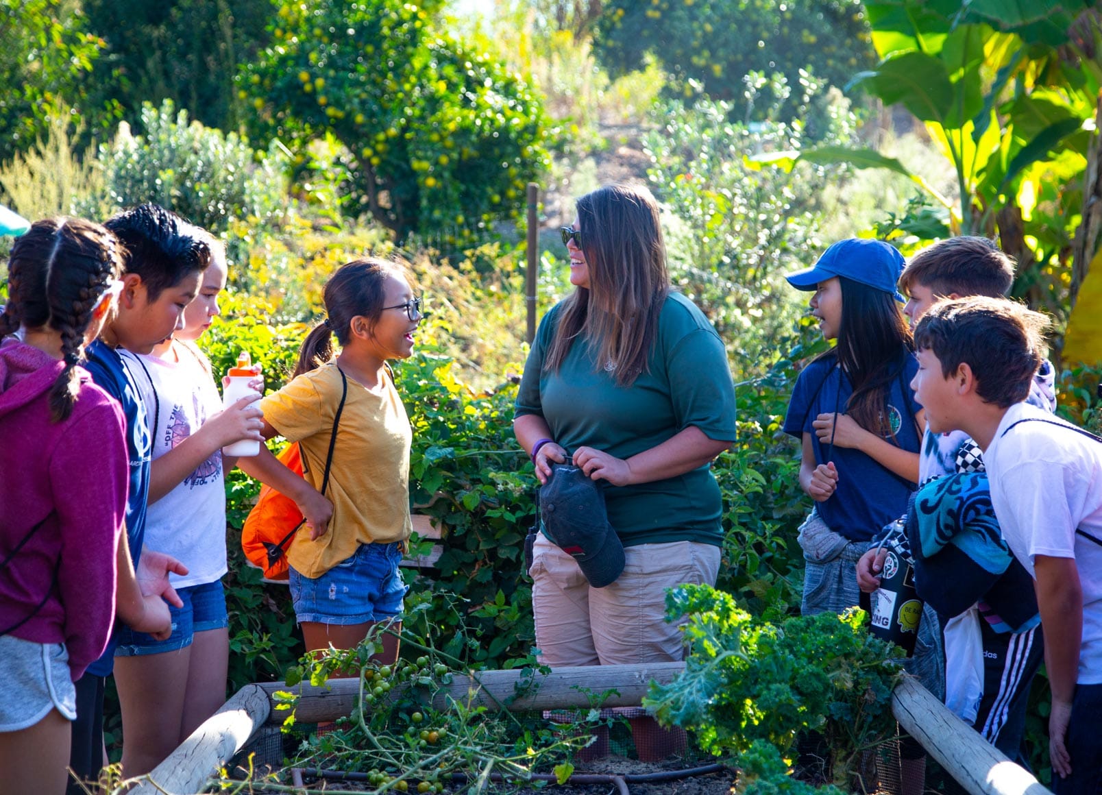 School group learning about the garden from Irvine Ranch staff